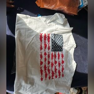 Columbia White Tee with Red and Blue Graphic